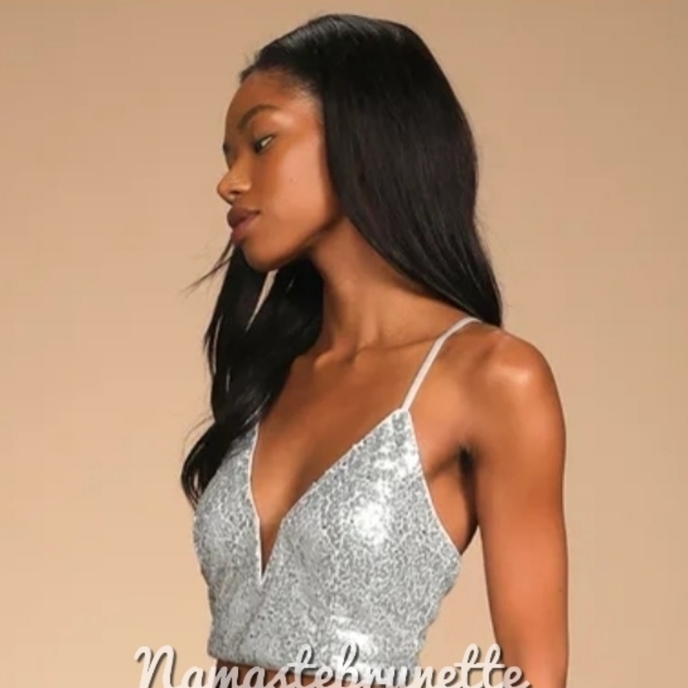 Nwt Lulu's Spotlights Shining Silver Sequin Two-Piece Maxi Dress - Picture 3 of 14